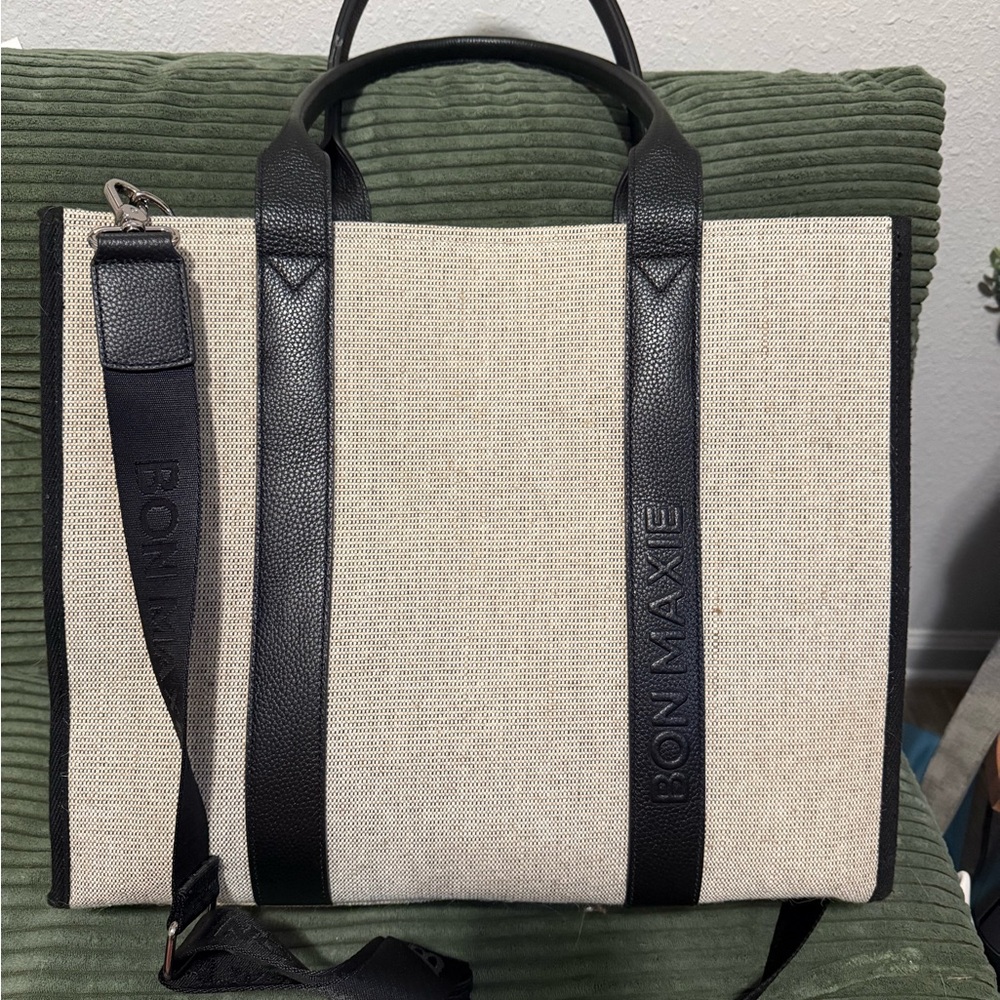 Black & Cream Messenger Tote